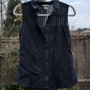 H&M Navy Blue Eyelet Cotton Blouse